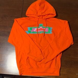 Justin Bieber Orange Justice Pullover Hoodie with Neon Graphic